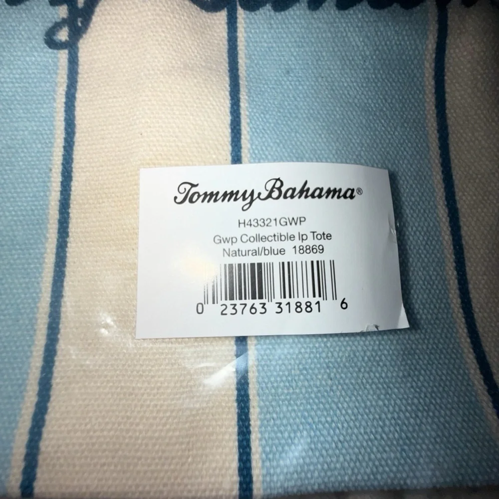 TOMMY BAHAMA “Indigo Palms” Limited Edition Tote - Blue/Natural Stripe